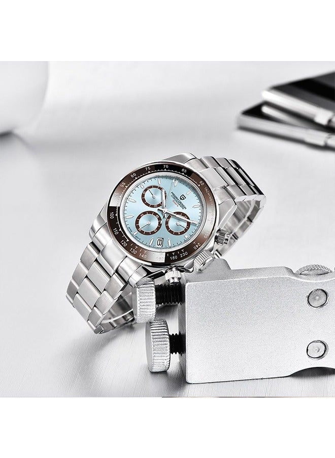 Men's Quartz Watches Japan Movement Ceramic Bezel Stainless Steel Band Screw-in Crown Waterproof Sport Chronograph Watch