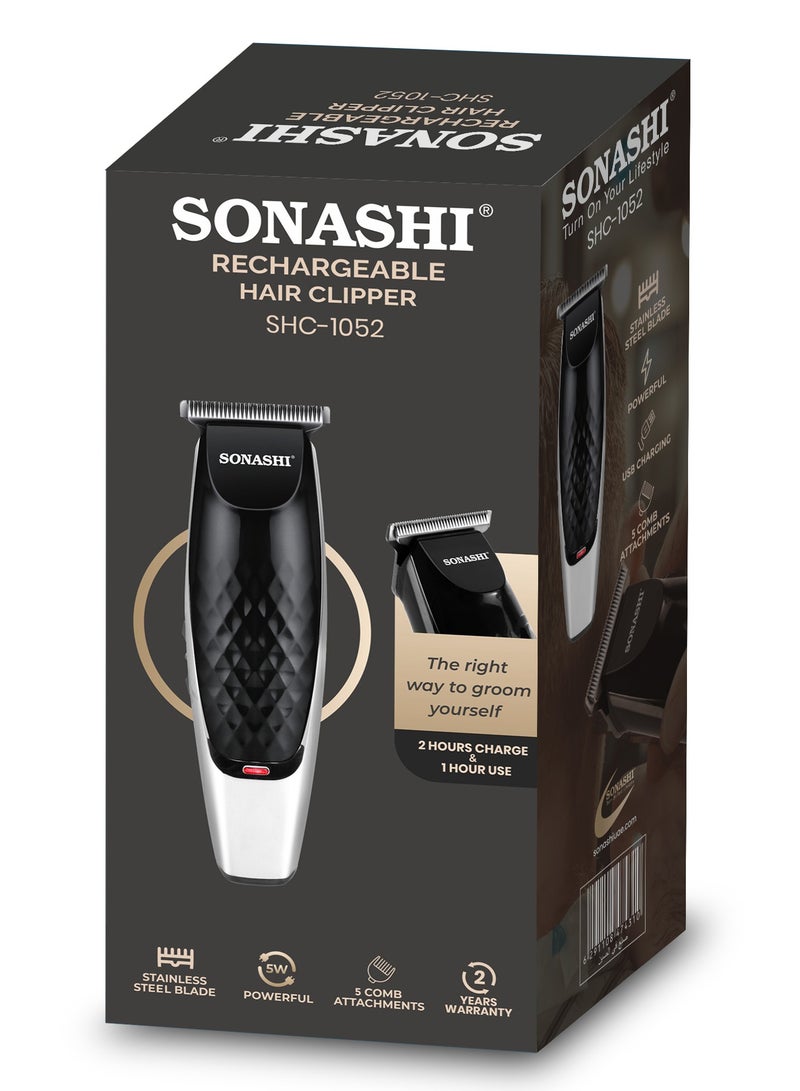 Rechargeable Cordless Hair Clipper With RType Cutter Head  Shaving And Hair Sharp And Durable Blades With 5 Piece Combs  Chargeable Device With 1 Hour Continuous Working Cordless Hair Clipper SHC-1052 Black