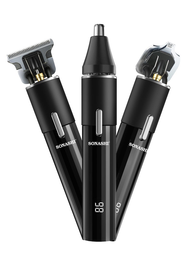 6-in-1 Rechargeable Hair Clipper Set - Trimmer/Shaver/Nose Trimmer Stainless Steel Blades For Easy Cutting And LCD Display, Use Time - 2 Hours SHC-1064 Black Black