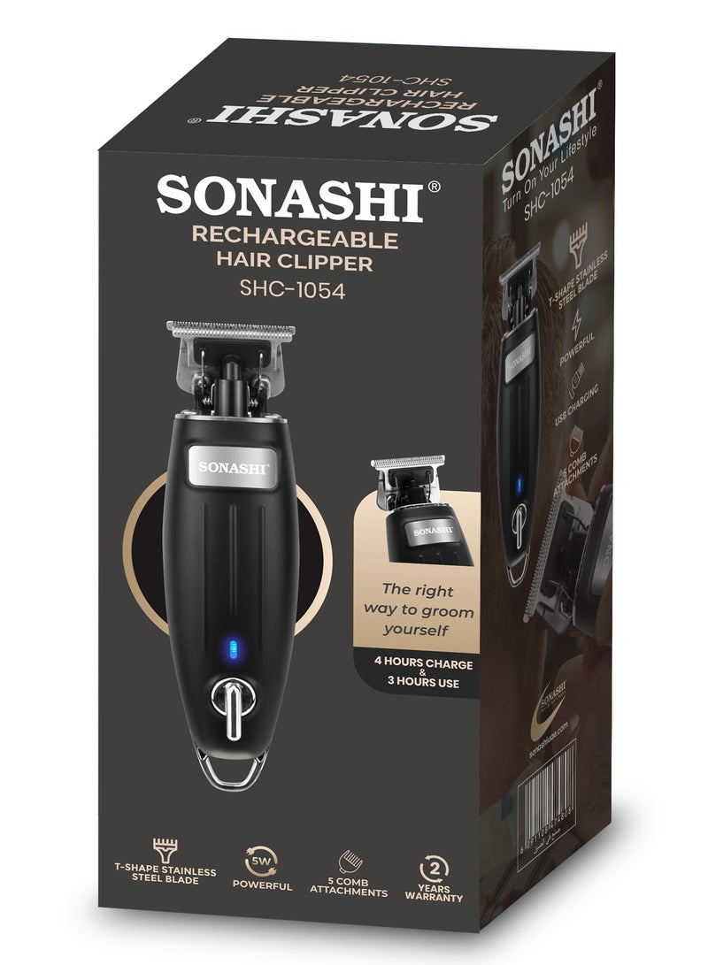 Rechargeable Hair Clipper With TType Cutter Blade HighSpeed Motor With 3 Hours Continuous Working  Portable  Cordless Sharp And Durable For Men  SHC-1054 Black