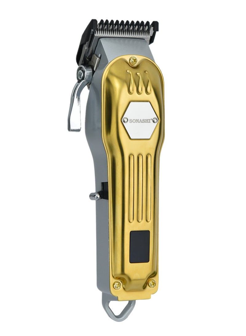 Rechargeable Hair Clipper With Digital LCD Display  2 Hours Continuous Working Time Sharp And Carbon Steel Cutter Blade With HighQuality Metal Body Chargeable And Cordless  SHC-1061 Gold