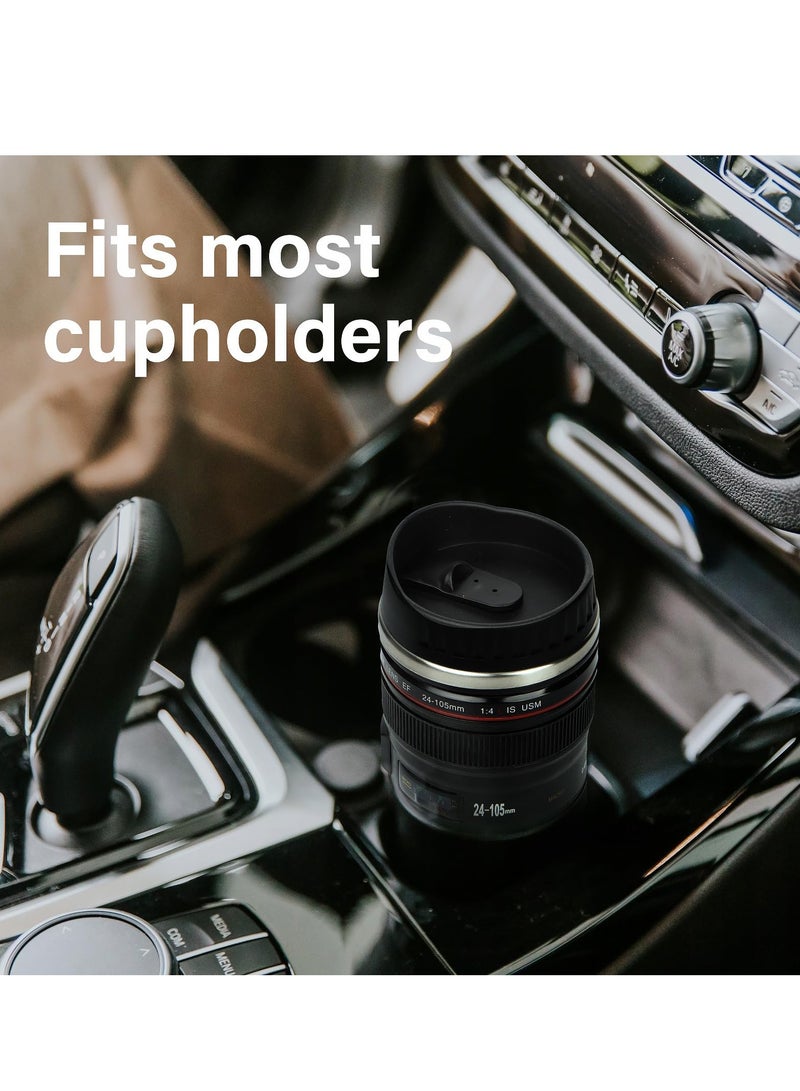 Camera Lens Coffee Mug,Travel Coffee Cup,Stainless Steel Lens Mug Thermos Camera Lens Mug with Lid and Spoon,Cool Gifts for Photographers Men and Women