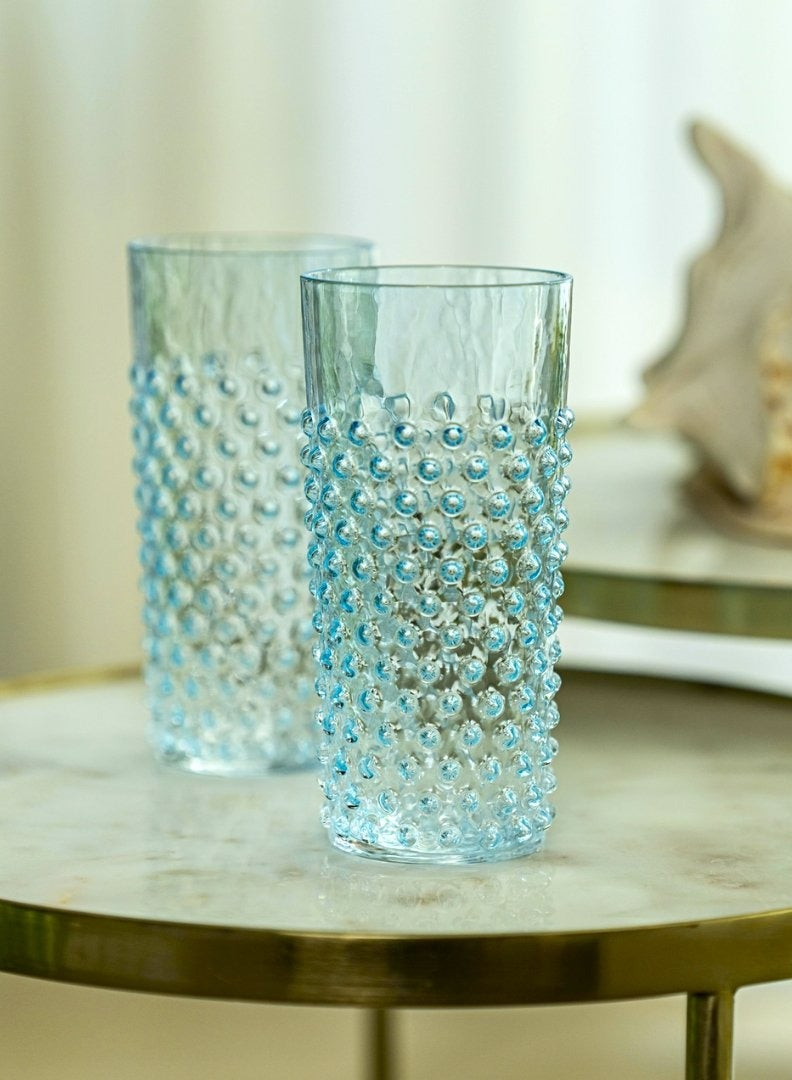 Glacier Blue Hand-blown Glass - Set of 2