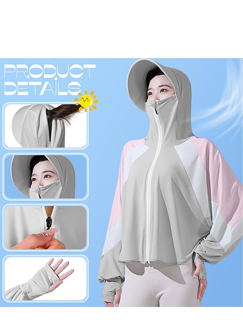 UV Protection Clothing, 2 Pcs Sun Protection Hoodie Jacket, Full Zip Clothing for Women Fit Size S-XL