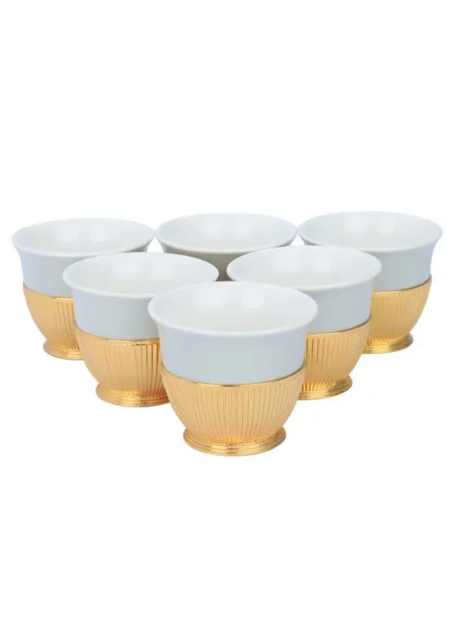 26 Pieces Gray Porcelain Coffee And Tea Serving Set With Gold Base