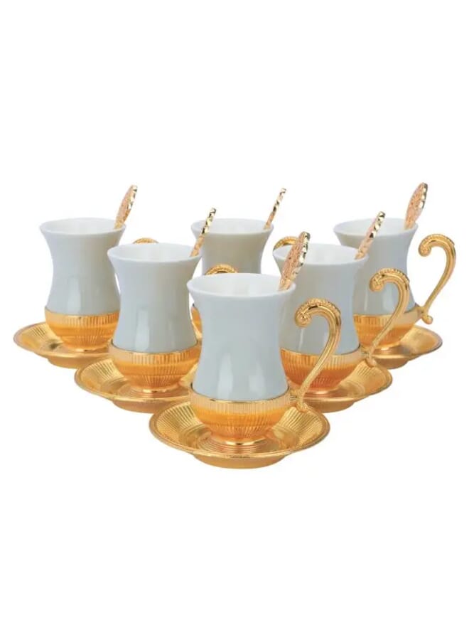 26 Pieces Gray Porcelain Coffee And Tea Serving Set With Gold Base