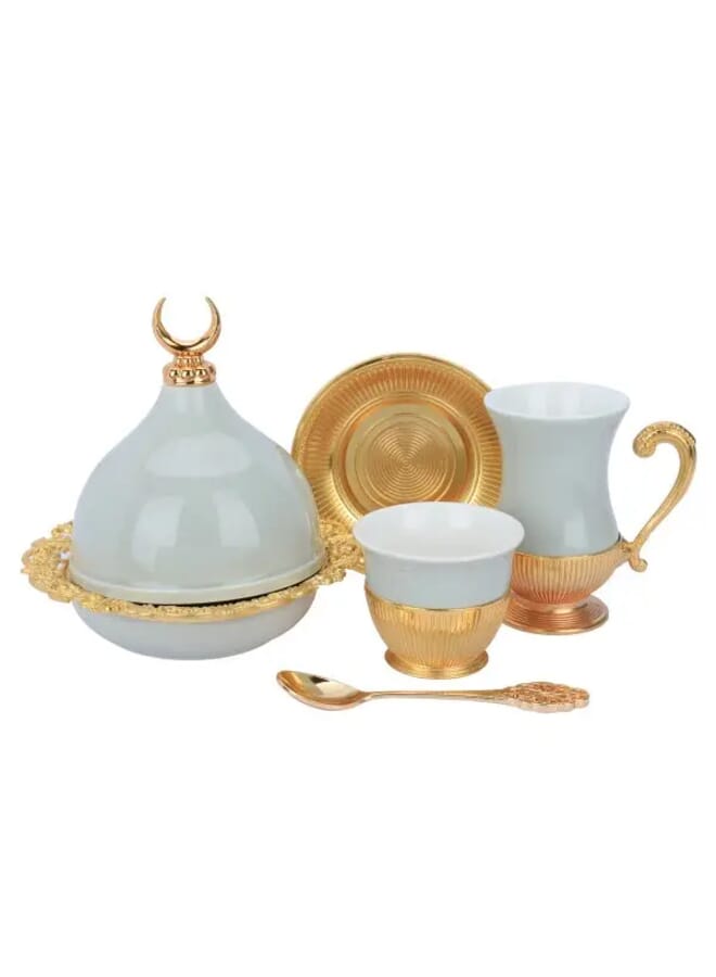 26 Pieces Gray Porcelain Coffee And Tea Serving Set With Gold Base