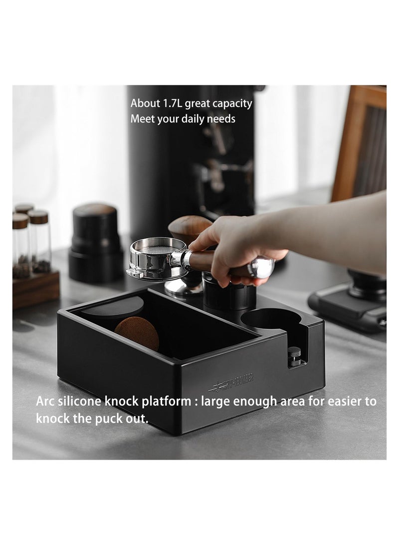 Espresso Accessories Organizer Box, 4 in 1 Knock Box Tamping Station Plastic for Storage 51-58MM Espresso Tamper, Distributor, Portafilter Anti-slip Silicone Mats