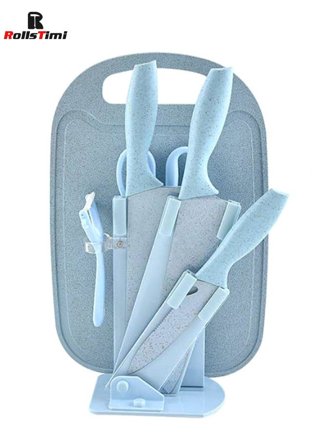 7-Piece Kitchen Knife With Cutting Board Set Blue