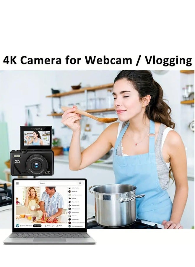 64MP Digital Camera for Photography and Video: 4K Vlogging Camera for YouTube with 3'' Flip Screen and 32GB TF Card, 16X Digital Zoom Digital Camera for Gift (Black)