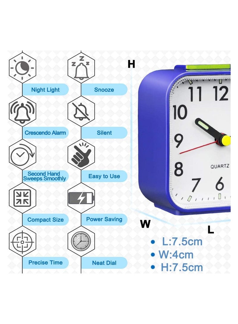 Silent Alarm Clock, Bedside Non Ticking Battery Powered Bedside Clocks Travel Alarm Clock Basic Bedroom Clock Table Clocks Luminous Large Display Snooze Light Function for Bedroom Office