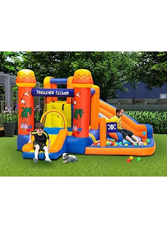 Rainbow Toys Inflatable Castles Treasure Island Two Bouncy Slides For children Jumping Pad Household Children Recreation Inflatable Water Park Paddling Pool Water Spray