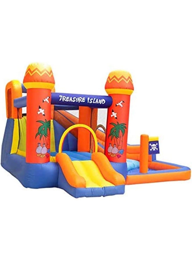 Rainbow Toys Inflatable Castles Treasure Island Two Bouncy Slides For children Jumping Pad Household Children Recreation Inflatable Water Park Paddling Pool Water Spray