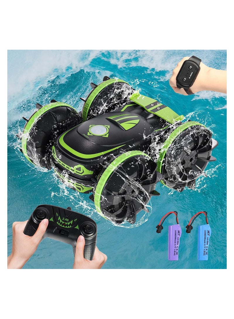 Amphibious Remote Control Car, 2.4 GHz 4WD Waterproof RC Stunt Car Boat, 360° Rotating Hobby Racing Car with Gesture Sensor for Boys and Girls Birthday Gifts