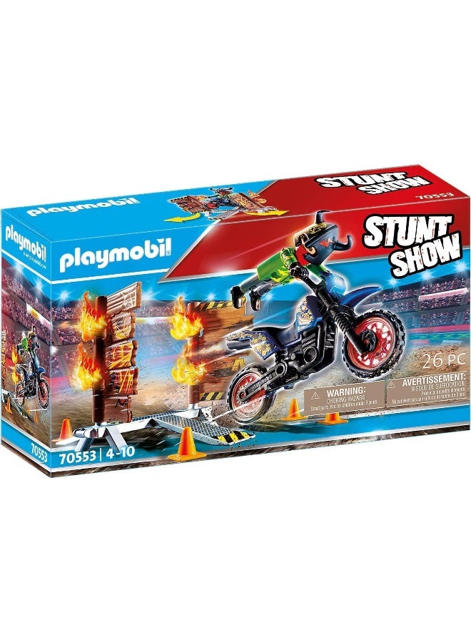 Playmobil 70553 Stunt Show Motocross With Fiery Wall Toyset