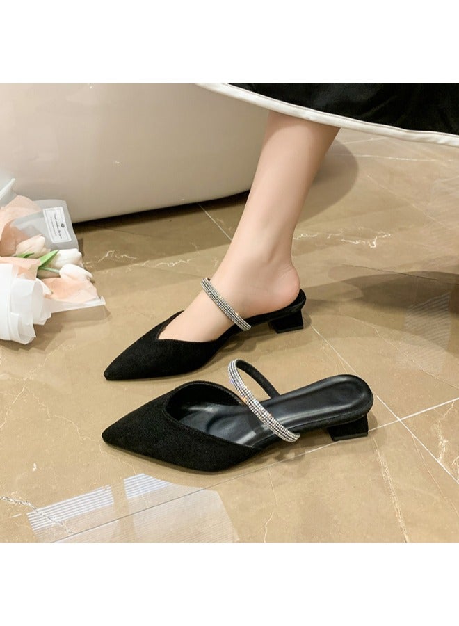 Low Block Heel Fashion Ladies Slippers Elegant Women’s Pointed Toe Slippers