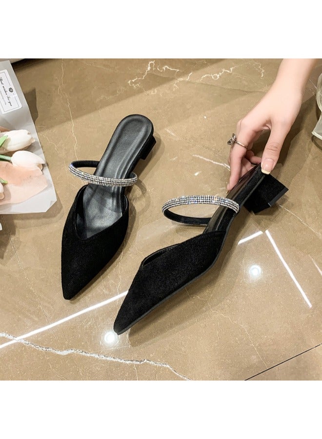 Low Block Heel Fashion Ladies Slippers Elegant Women’s Pointed Toe Slippers