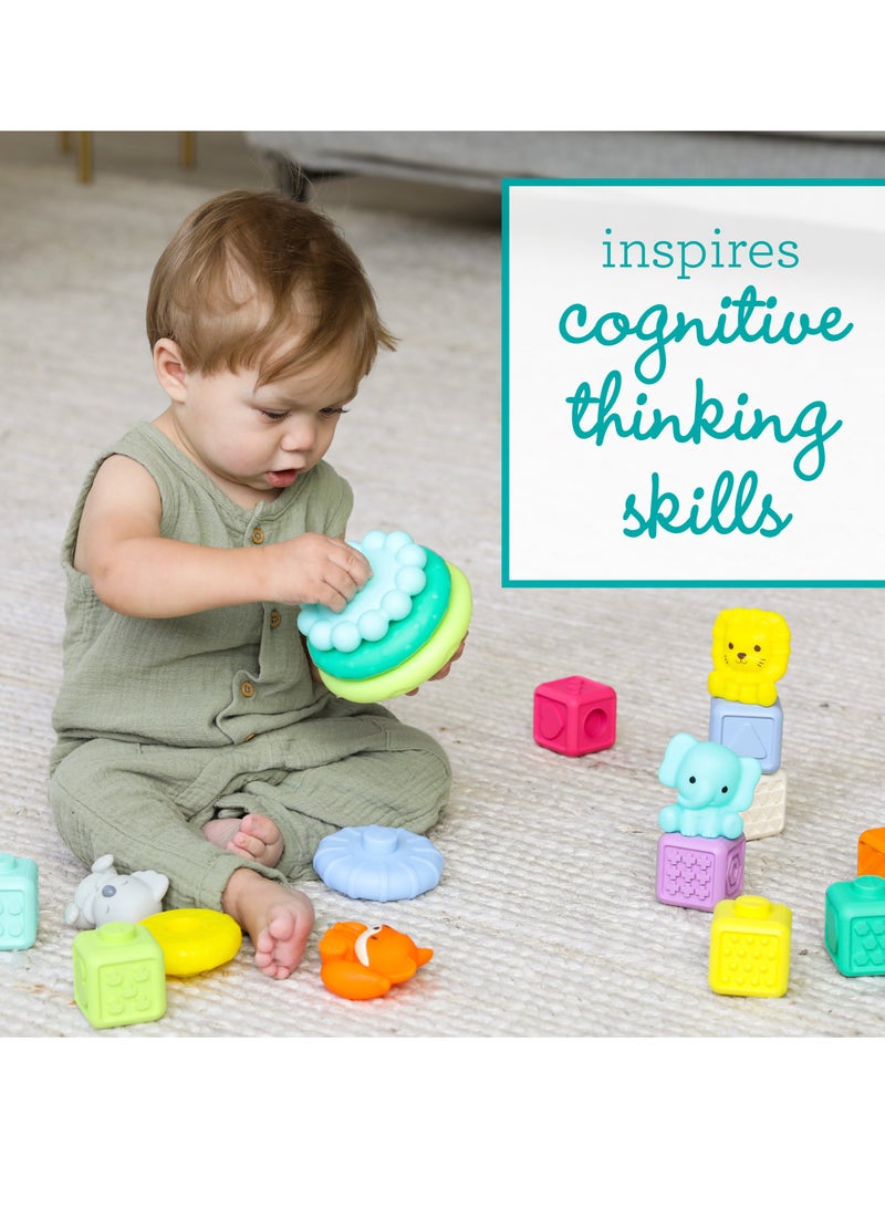 Stackables Activity Playset - Stacking Blocks Rings and Pals for Babies and Toddlers - Multicolor 18-Piece Interchangeable Set