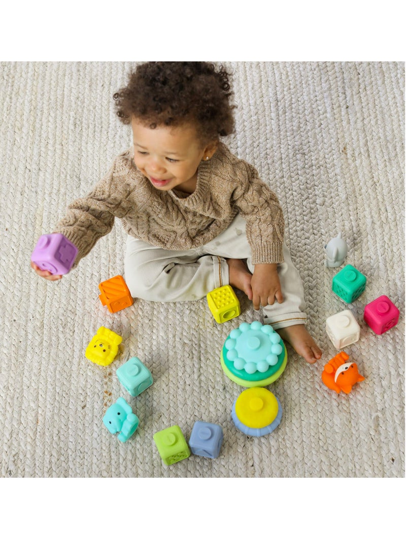 Stackables Activity Playset - Stacking Blocks Rings and Pals for Babies and Toddlers - Multicolor 18-Piece Interchangeable Set