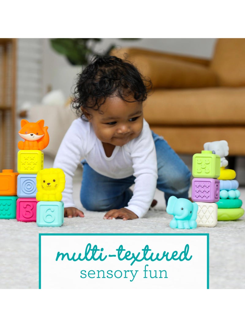 Stackables Activity Playset - Stacking Blocks Rings and Pals for Babies and Toddlers - Multicolor 18-Piece Interchangeable Set