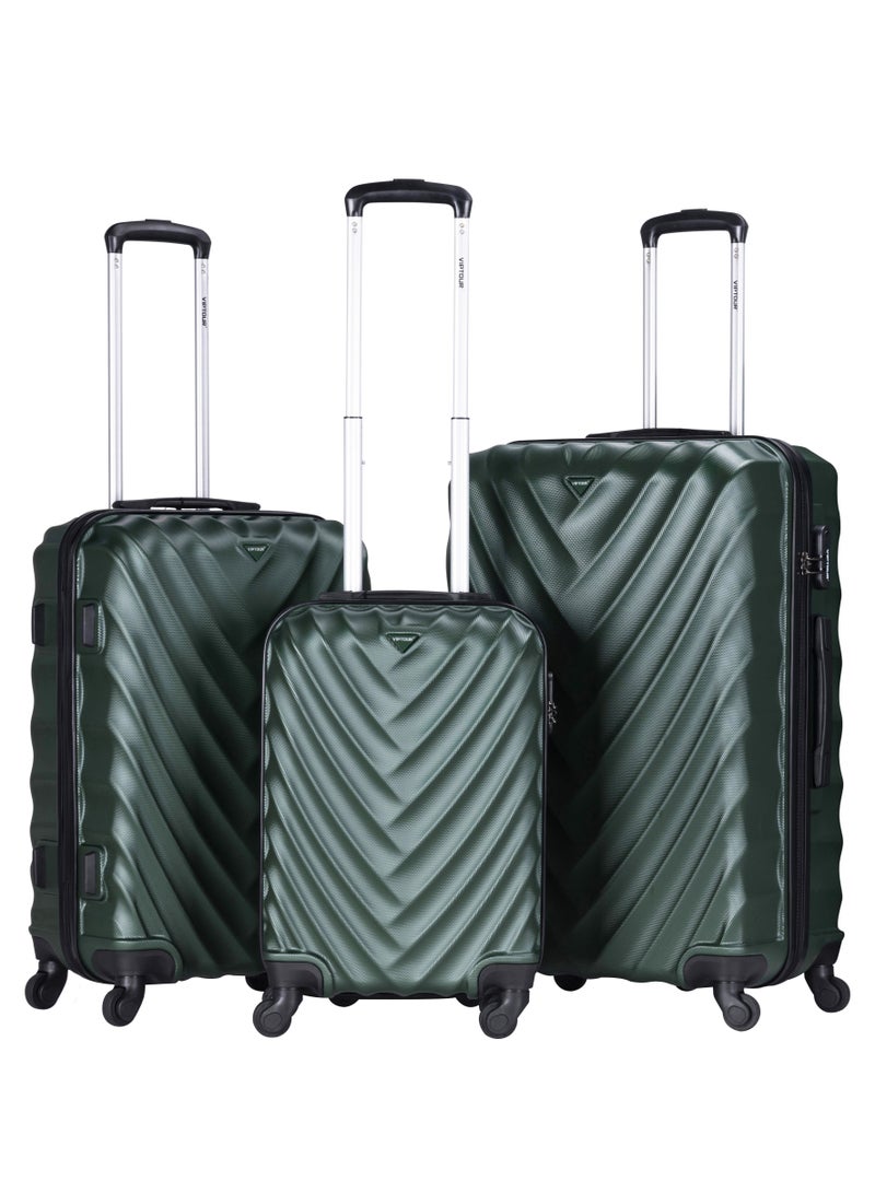 ABS Hardside 3 Piece Trolley Luggage Set Spinner Wheels With Number Lock 20/24/28 Dark Green