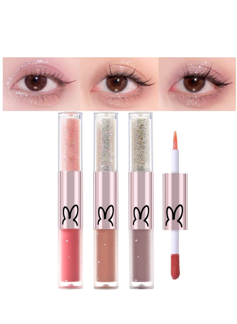 3Pcs Liquid Glitter Matte Eyeshadow  Liquid Glitter Eyeliner and Matte Cream Eyeshadow 2 in 1 Quick Drying Easy to Apply Long Lasting Shimmer Matte Eyeshadow Eye Makeup