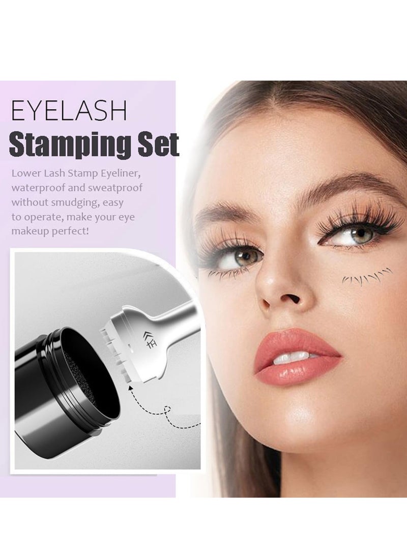Lower Lash Stamp, 2-in-1 Waterproof Sweatproof Eyeliner & Lower Eyelash Stamp Set, Silicone Eyelash Stamp, Quick Eye Makeup Tool with Ink (Black)