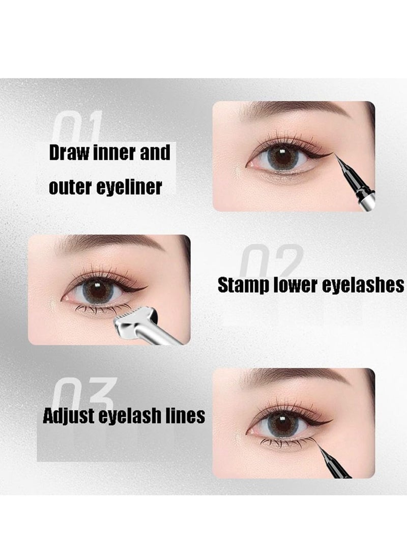 Lower Lash Stamp, 2-in-1 Waterproof Sweatproof Eyeliner & Lower Eyelash Stamp Set, Silicone Eyelash Stamp, Quick Eye Makeup Tool with Ink (Black)