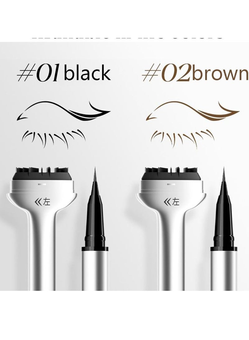 Lower Lash Stamp, 2-in-1 Waterproof Sweatproof Eyeliner & Lower Eyelash Stamp Set, Silicone Eyelash Stamp, Quick Eye Makeup Tool with Ink (Black)