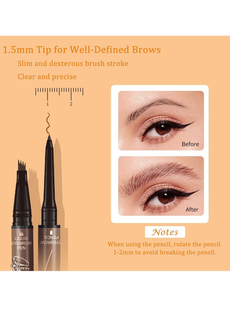 Waterproof Eyebrow Pencil, 3D Microblading Eyebrow Pencil, Magic Eyebrow Pencil, 4 Fork Tip Tattoo Pencil, Double Ended Eyebrow Pen, Contouring Pencil, Long-Lasting Smudge Proof Brow Pencil, Black