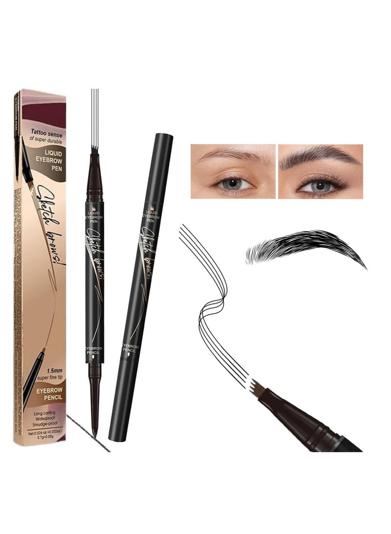 Waterproof Eyebrow Pencil, 3D Microblading Eyebrow Pencil, Magic Eyebrow Pencil, 4 Fork Tip Tattoo Pencil, Double Ended Eyebrow Pen, Contouring Pencil, Long-Lasting Smudge Proof Brow Pencil, Black