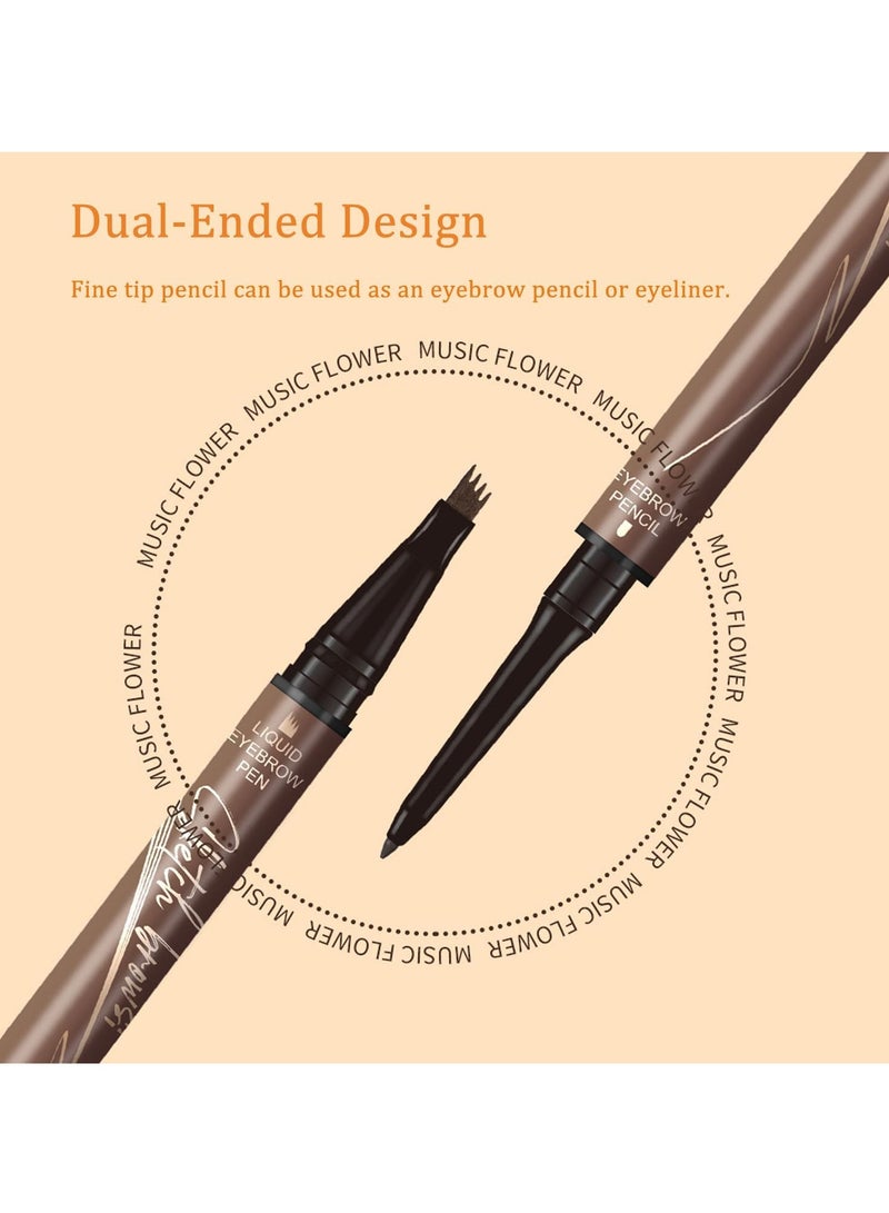 Waterproof Eyebrow Pencil, 3D Microblading Eyebrow Pencil, Magic Eyebrow Pencil, 4 Fork Tip Tattoo Pencil, Double Ended Eyebrow Pen, Contouring Pencil, Long-Lasting Smudge Proof Brow Pencil, Black