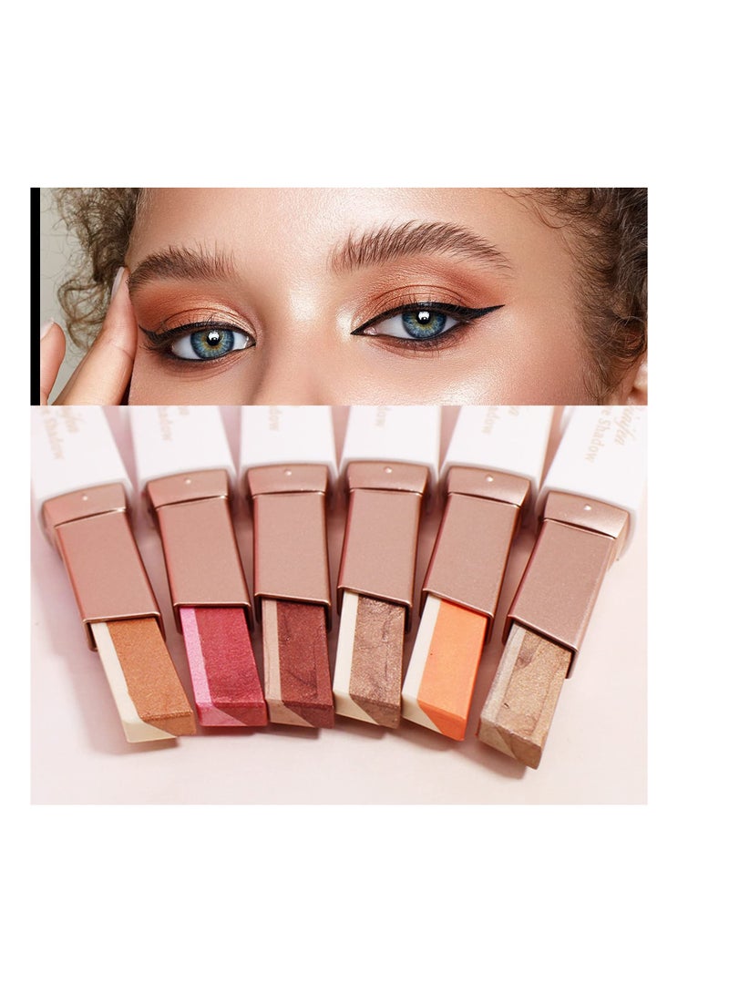 12 Colors Glitter Eye-shadow Stick Set, Two-Tone Shimmer Gradient Eyeshadow Stick Double Colors Eyeshadow Stick Waterproof Glitter Eye Stick Eyeshadow Pen for Women Eye Makeup (6 Pcs)