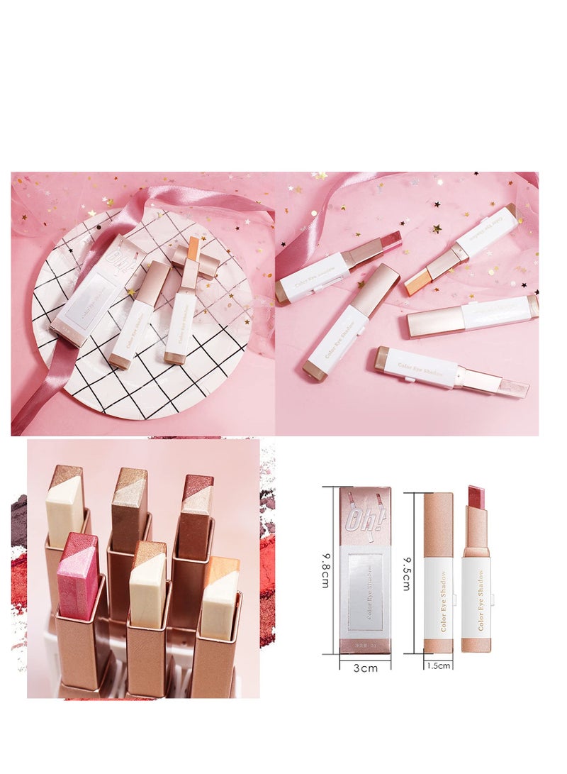 12 Colors Glitter Eye-shadow Stick Set, Two-Tone Shimmer Gradient Eyeshadow Stick Double Colors Eyeshadow Stick Waterproof Glitter Eye Stick Eyeshadow Pen for Women Eye Makeup (6 Pcs)