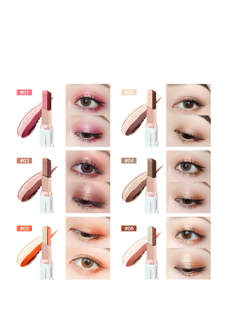 12 Colors Glitter Eye-shadow Stick Set, Two-Tone Shimmer Gradient Eyeshadow Stick Double Colors Eyeshadow Stick Waterproof Glitter Eye Stick Eyeshadow Pen for Women Eye Makeup (6 Pcs)