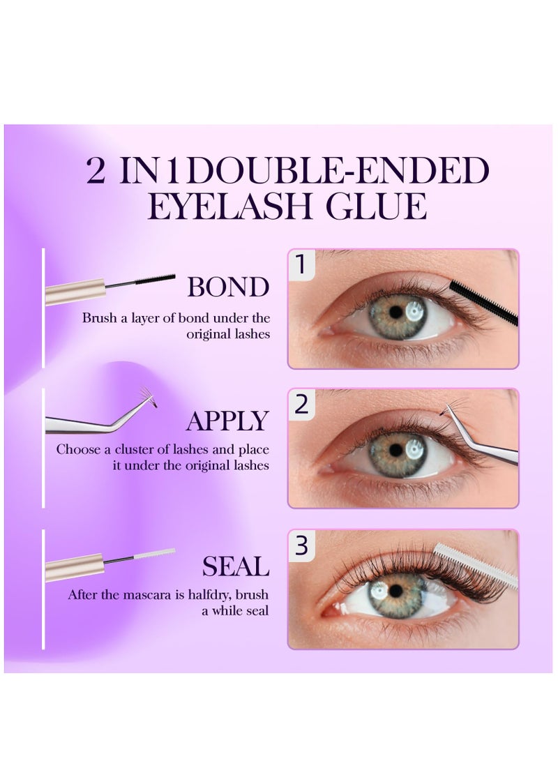 Lash Bond and Seal Waterproof, Cluster Lash Glue for Cluster Eyelash Extensions, 10ml Long Lasting Eyelash Glue Hold One Week Double-Ended Eyelash Glue for Women and Girl DIY Strong Lash Glue