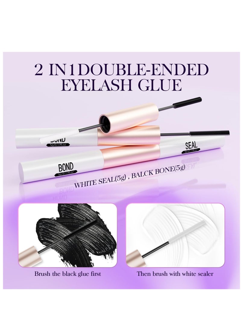 Lash Bond and Seal Waterproof, Cluster Lash Glue for Cluster Eyelash Extensions, 10ml Long Lasting Eyelash Glue Hold One Week Double-Ended Eyelash Glue for Women and Girl DIY Strong Lash Glue