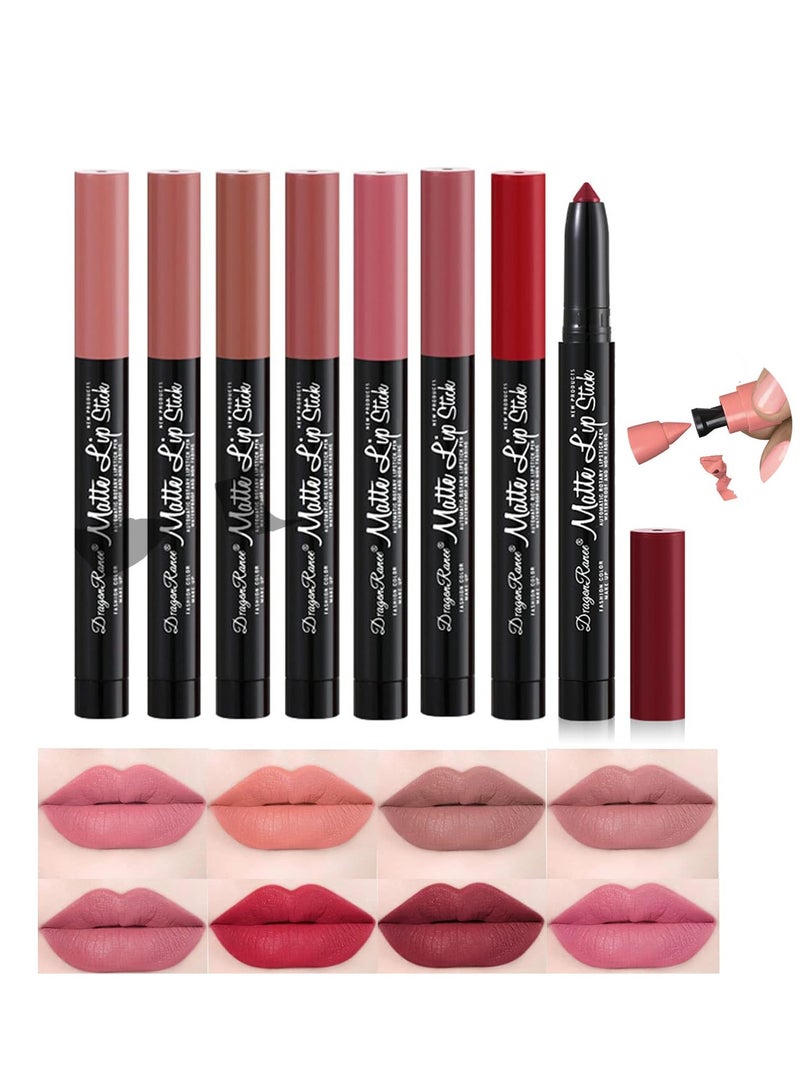 8 Colors Matte Lipstick Pen Set, Waterproof Velvet Long Lasting Color Lip Stain Lip Gloss,Long-lasting 24 Hour Lipstick Lip Liner Crayon,Lip Makeup for Women