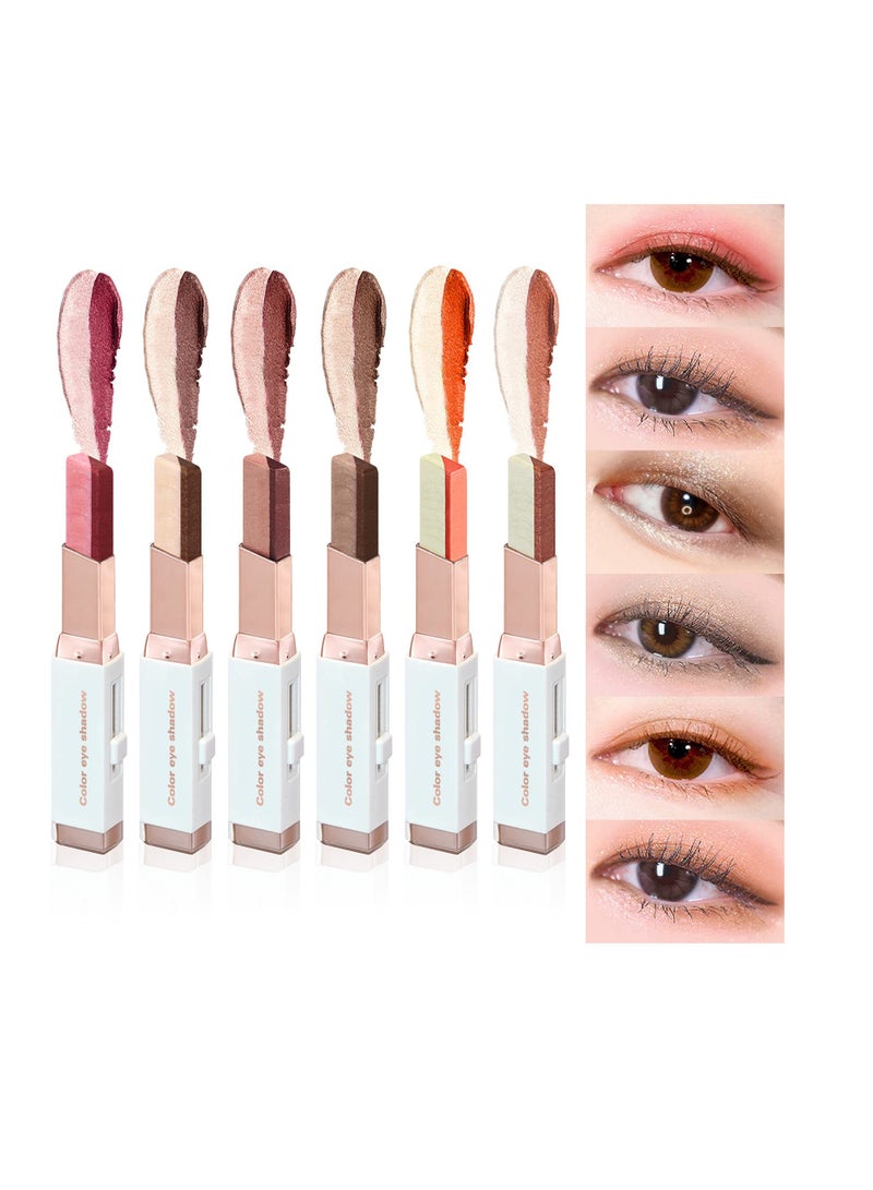 12 Colors Glitter Eye-shadow Stick Set, Two-Tone Shimmer Gradient Eyeshadow Stick Double Colors Eyeshadow Stick Waterproof Glitter Eye Stick Eyeshadow Pen for Women Eye Makeup (6 Pcs)