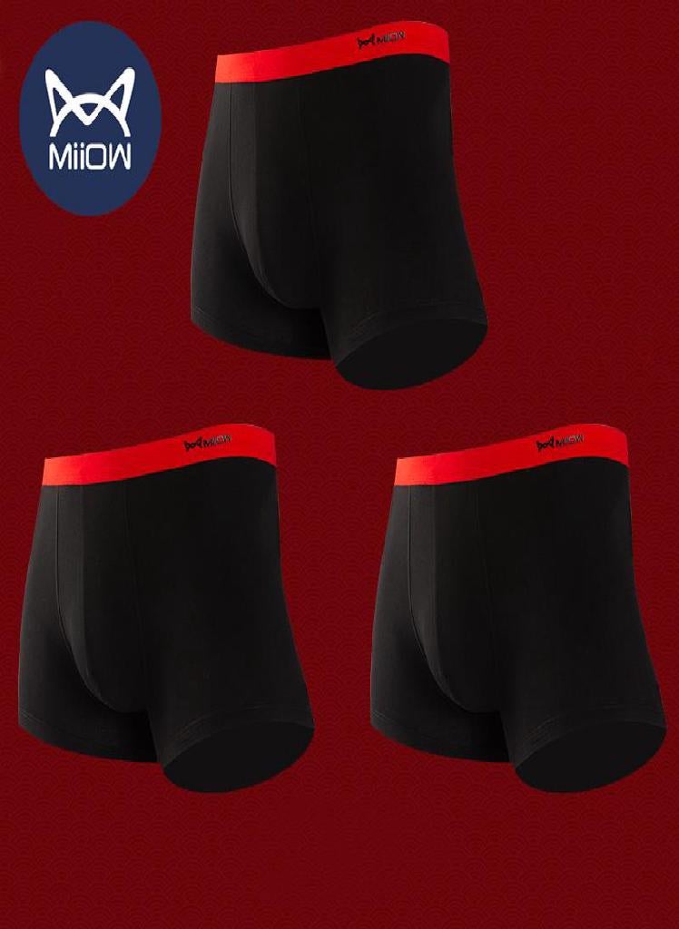 3Pcs Men's Underwear Boxer Red Pure  Cotton Antibacterial Boxer Underwear