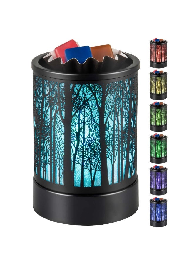 Wax Warmer For Scented Wax With 7 Colors Led Lighting Oil Lamp Wax Burner Candle Melt Warmer Metal Classic Black Forest Design For Fragrance Home Decor Gifts