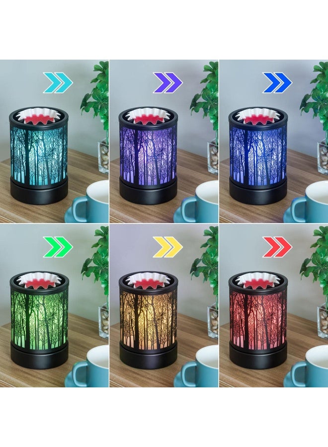 Wax Warmer For Scented Wax With 7 Colors Led Lighting Oil Lamp Wax Burner Candle Melt Warmer Metal Classic Black Forest Design For Fragrance Home Decor Gifts