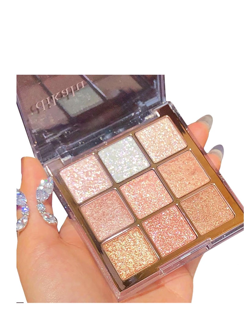 Glitter Eyeshadow Palette, 9 Colour Eye Shadow Pallets for Girls, Sleek Makeup Natural Waterproof Long Lasting Highly Pigmented, Shimmer Eye Shadow Pallets, for Girls Make Up