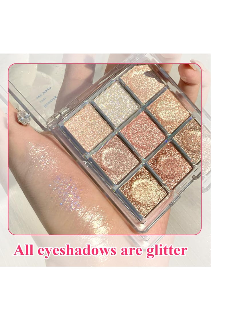 Glitter Eyeshadow Palette, 9 Colour Eye Shadow Pallets for Girls, Sleek Makeup Natural Waterproof Long Lasting Highly Pigmented, Shimmer Eye Shadow Pallets, for Girls Make Up