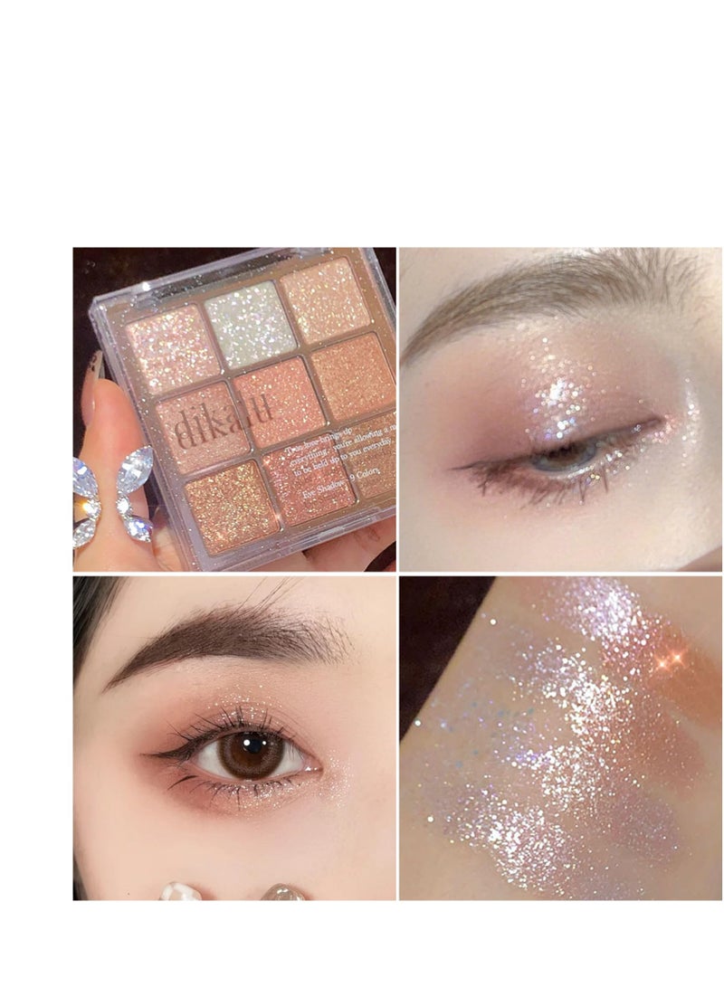 Glitter Eyeshadow Palette, 9 Colour Eye Shadow Pallets for Girls, Sleek Makeup Natural Waterproof Long Lasting Highly Pigmented, Shimmer Eye Shadow Pallets, for Girls Make Up