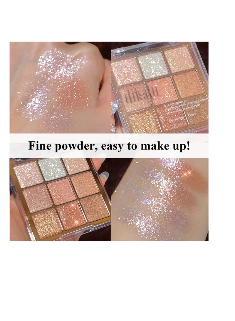 Glitter Eyeshadow Palette, 9 Colour Eye Shadow Pallets for Girls, Sleek Makeup Natural Waterproof Long Lasting Highly Pigmented, Shimmer Eye Shadow Pallets, for Girls Make Up
