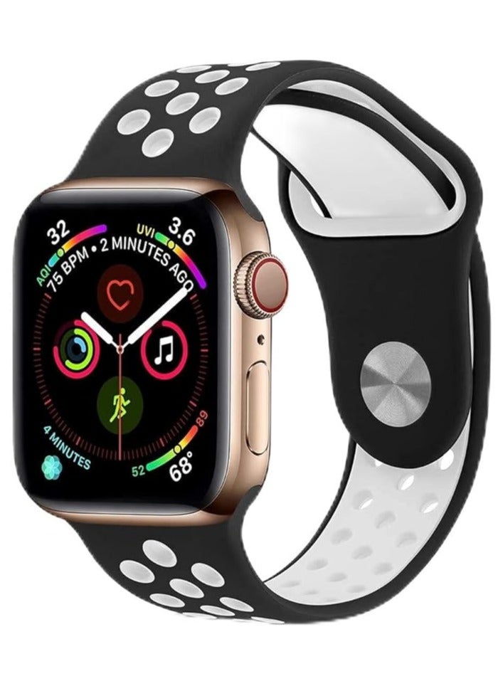 FITIT Bands for Apple Watch Series 3 and Above.(41mm 38mm and 40mm cases), Soft Silicone Breathable Wristband Replacement Strap, Black and White