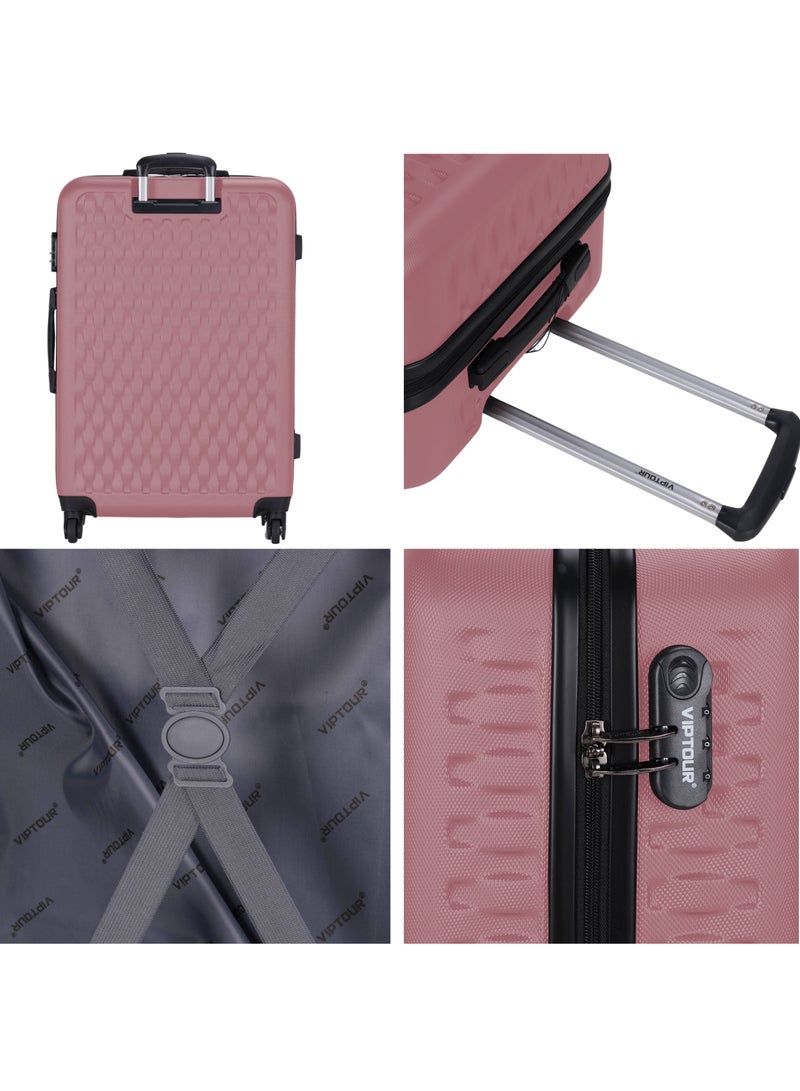 ABS Hardside 3-Piece Trolley Luggage Set Spinner Wheels With Number Lock 20,24,28 Rose Pink