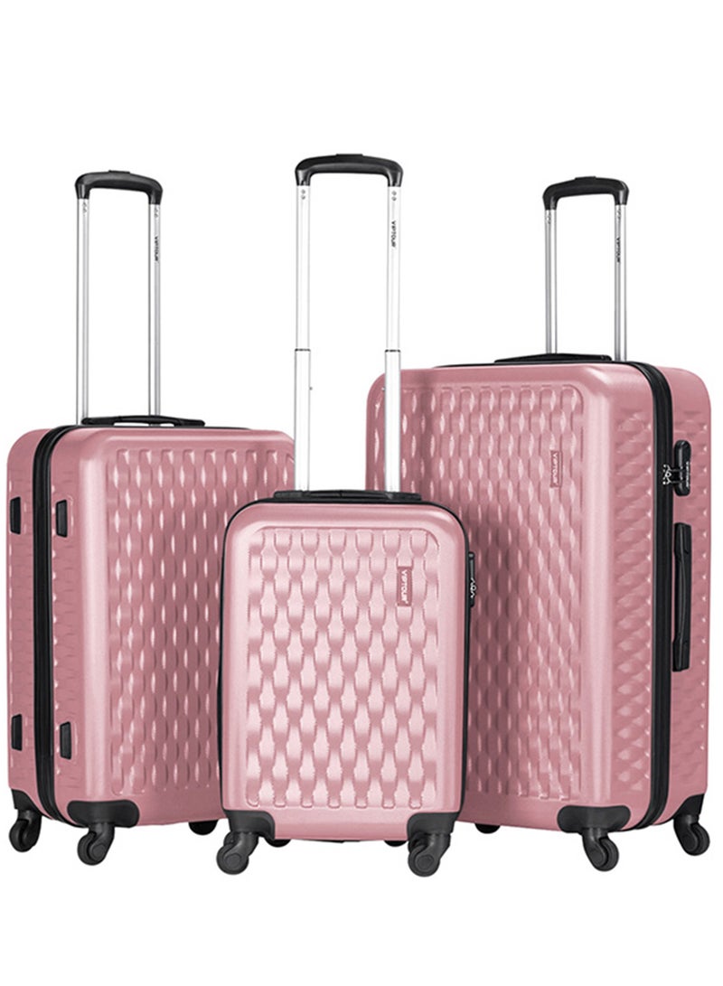 ABS Hardside 3-Piece Trolley Luggage Set Spinner Wheels With Number Lock 20,24,28 Rose Pink