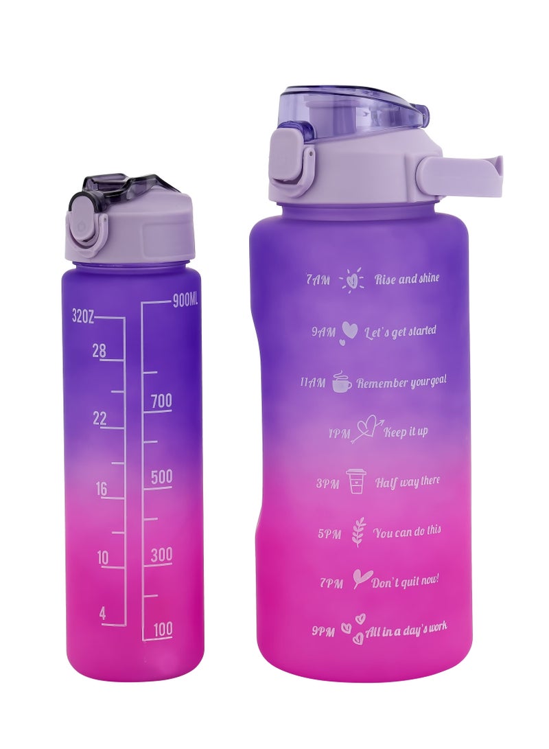 Delcasa Plastic Water Bottle DC2990 Pack of 2, 2.0 L & 900 ML, Plastic Bottle with Volume Tracker and Push Button Mechanism